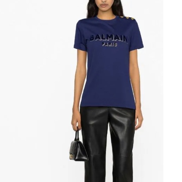 BALMAIN Flocked Logo T-Shirt With Buttons / BRAND NEW - Picture 6 of 12